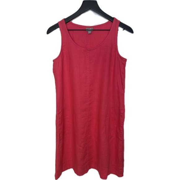 J.Jill Linen Tank style scoop neck midi shift dress with pockets XS Pink - Picture 2 of 8